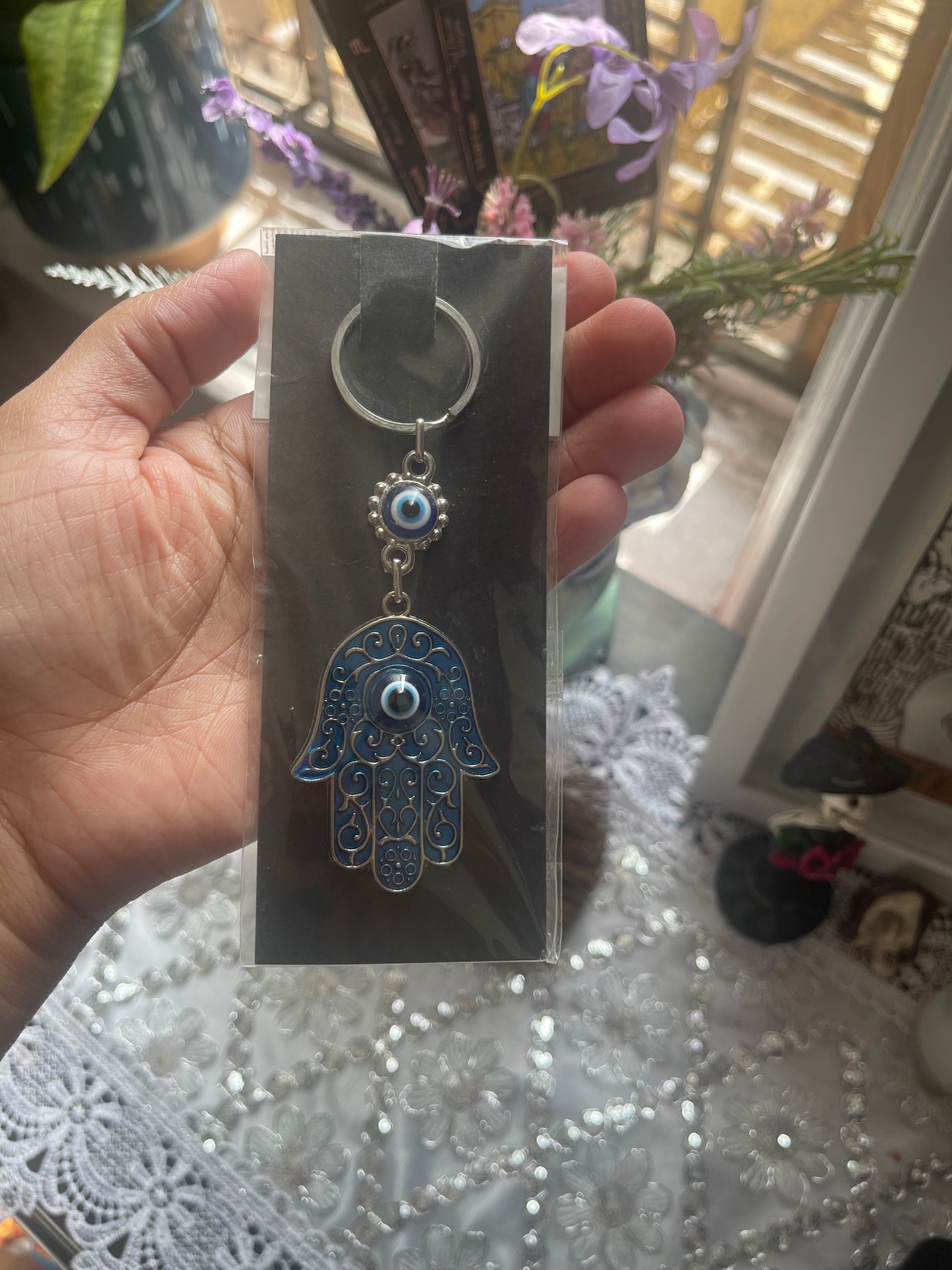 Evil Eye Hamsa Keychain Turquoise