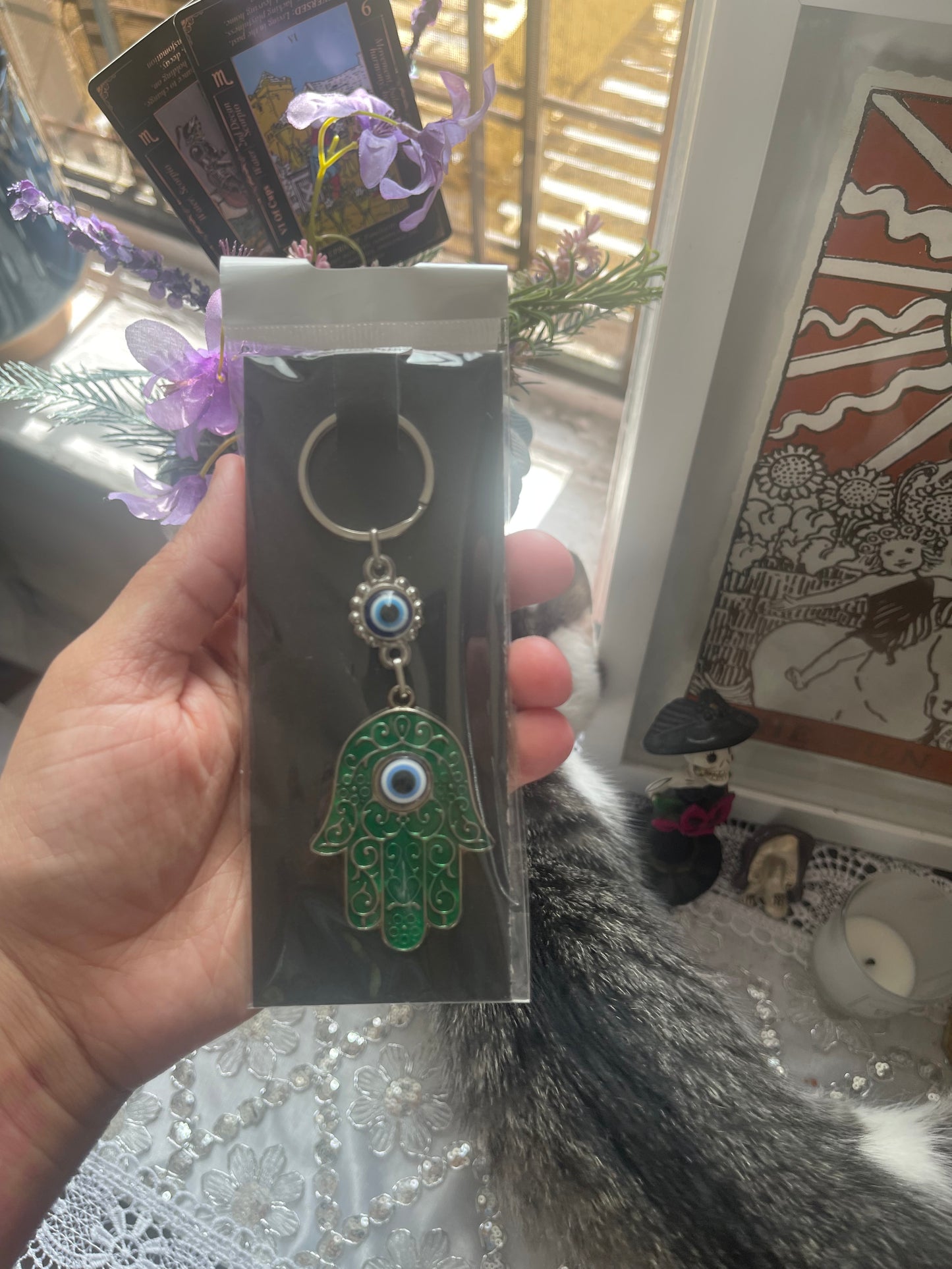 Evil Eye Hamsa Keychain Turquoise